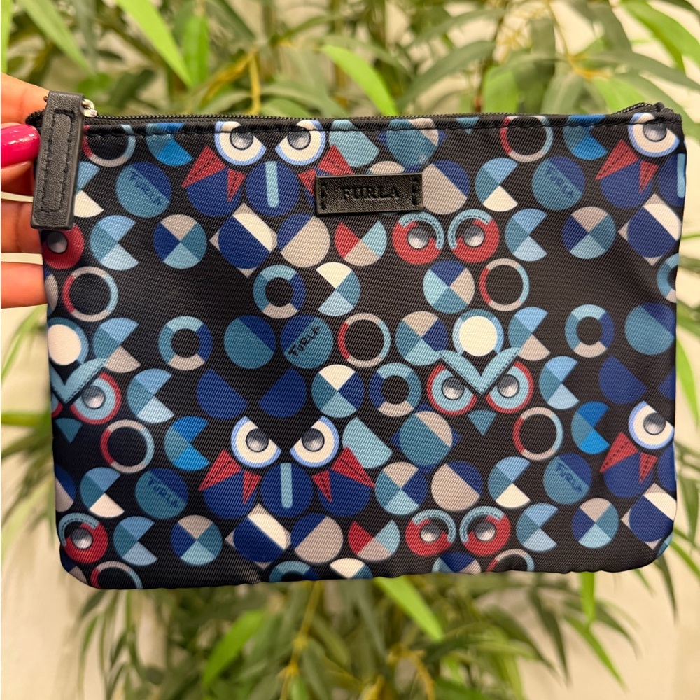 Furla Navy Blue Multicolor Geometric Cosmetic Pouch